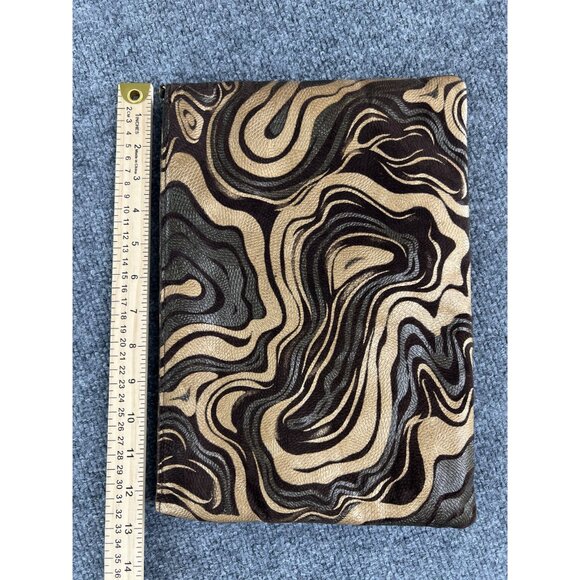 Pinky Bag Brown & Gold Genuine Leather Clutch With Abstract Swirl Design And Zip - Picture 2 of 4